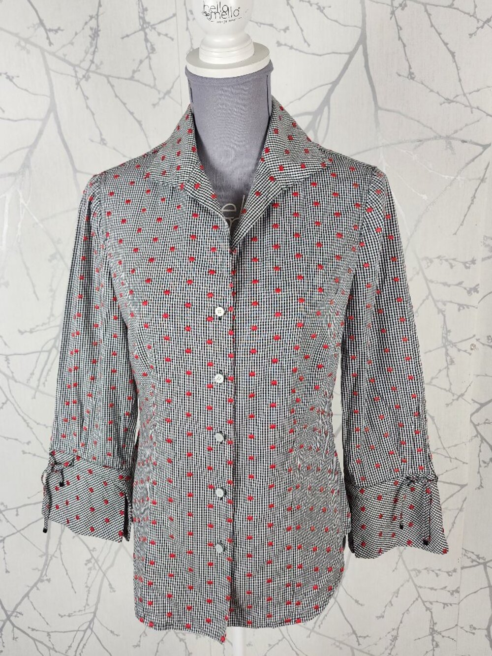 Carlisle Gingham Textured Polkadot Cotton Button Front Blouse